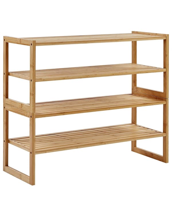 Hylde lys bambus 71 x 28 x 60 cm med fire hylder til badeværelse naturlig modern stil
