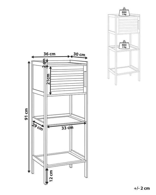 Hylde lys bambus 36 x 30 x 91 cm med tre hylder med skab til badeværelse i moderne stil