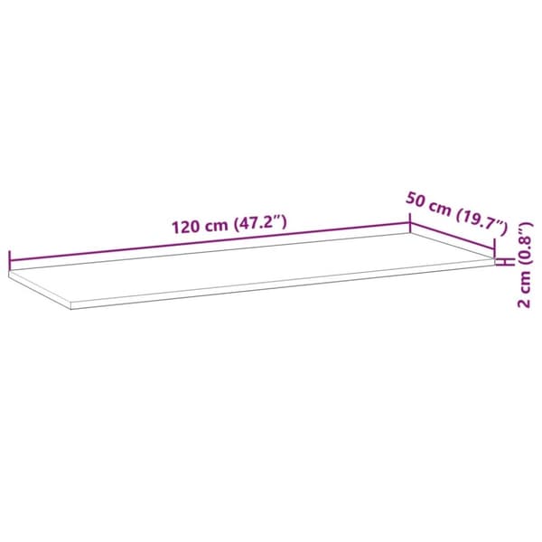 vidaXL bordplade til toiletbord 120x50x2 cm ubehandlet massivt akacie