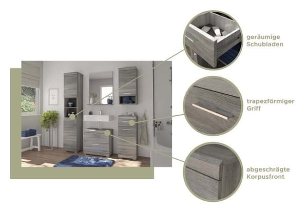 Homes-jones - X1DB3721 - Soul Badrum, Garderob, Hängskåp, Konstruerat trä, Rökt Silver, 37 x 79 x 24 cm
