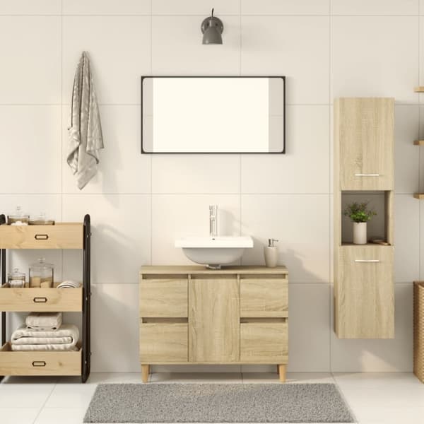 vidaXL badeværelsesskab 30x30x130 cm spånplade sonoma-eg