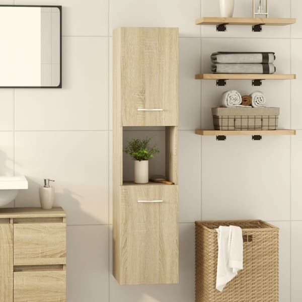 vidaXL badeværelsesskab 30x30x130 cm spånplade sonoma-eg