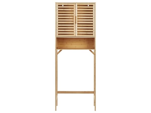 Pesukonekaappi vaalea bambu 63 x 25 x 167 cm säleovilla kolme hyllyä kylpyhuoneen moderni tyyli