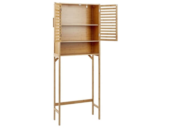 Pesukonekaappi vaalea bambu 63 x 25 x 167 cm säleovilla kolme hyllyä kylpyhuoneen moderni tyyli