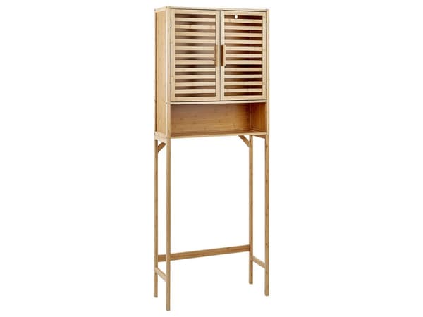 Pesukonekaappi vaalea bambu 63 x 25 x 167 cm säleovilla kolme hyllyä kylpyhuoneen moderni tyyli