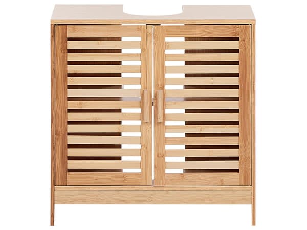 Allaskaappi vaalea bambu 60 x 30 x 60 cm kahdella hyllyllä säleovilla ei allasta moderni tyyli