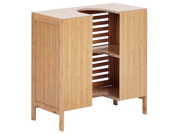 Allaskaappi vaalea bambu 60 x 30 x 60 cm kahdella hyllyllä säleovilla ei allasta moderni tyyli