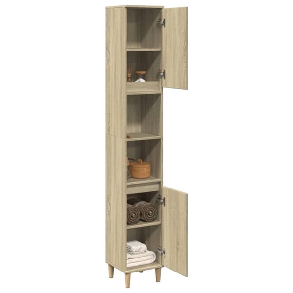 vidaXL badeværelsesskab 30x30x190 cm konstrueret træ sonoma-eg