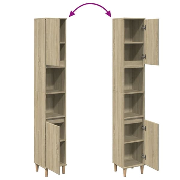 vidaXL badeværelsesskab 30x30x190 cm konstrueret træ sonoma-eg