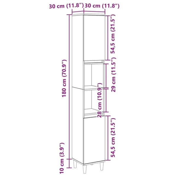 vidaXL badeværelsesskab 30x30x190 cm konstrueret træ sonoma-eg