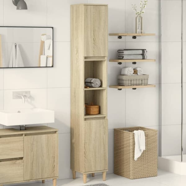 vidaXL badeværelsesskab 30x30x190 cm konstrueret træ sonoma-eg