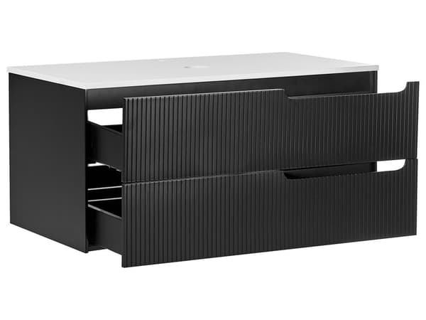 Kylpyhuoneen seinäkaappi musta MDF-levy 100 x 52 cm kaksi vetolaatikkoa moderni glamour-tyyli