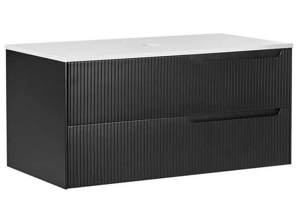 Kylpyhuoneen seinäkaappi musta MDF-levy 100 x 52 cm kaksi vetolaatikkoa moderni glamour-tyyli