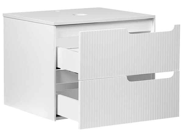 Veggmontert Baderomsskap Hvit MDF 60 x 52 cm Riflet Front med 2 Skuffer