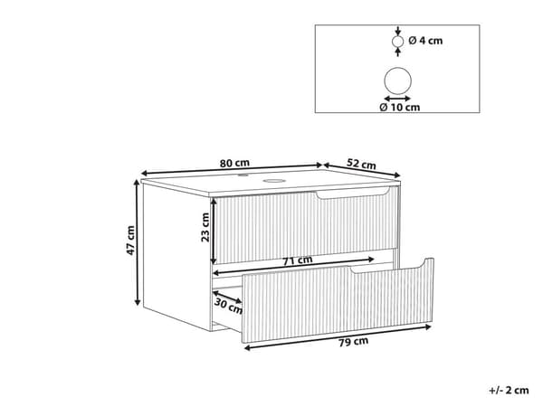 Veggmontert Baderomsskap Svart MDF 80 x 52 cm Riflet Front med 2 Skuffer