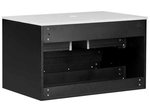 Veggmontert Baderomsskap Svart MDF 80 x 52 cm Riflet Front med 2 Skuffer