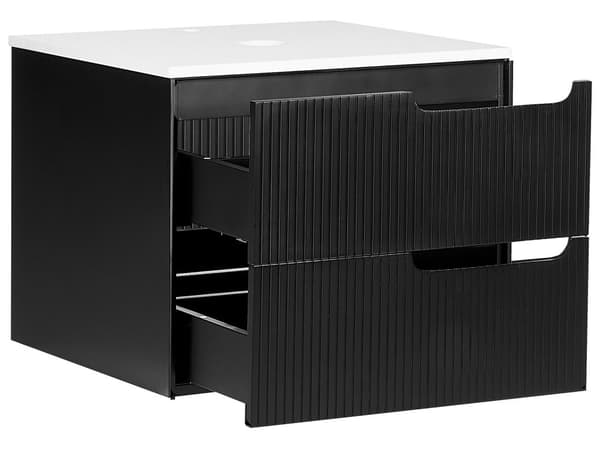 Veggmontert Baderomsskap Svart MDF 60 x 52 cm Riflet Front med 2 Skuffer