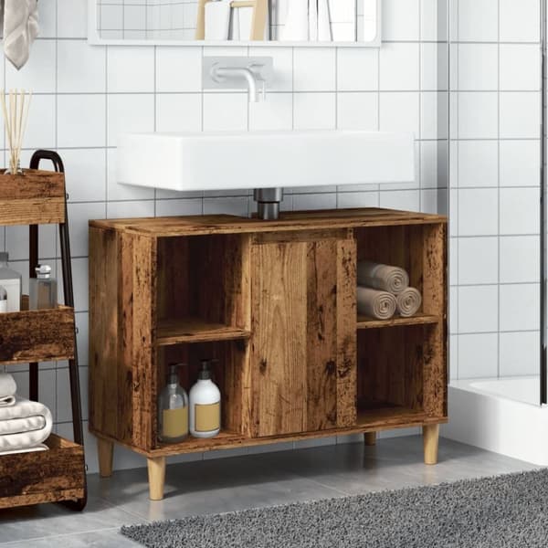 vidaXL badeværelsesskab 80x33x60 cm konstrueret træ gammelt træ-look