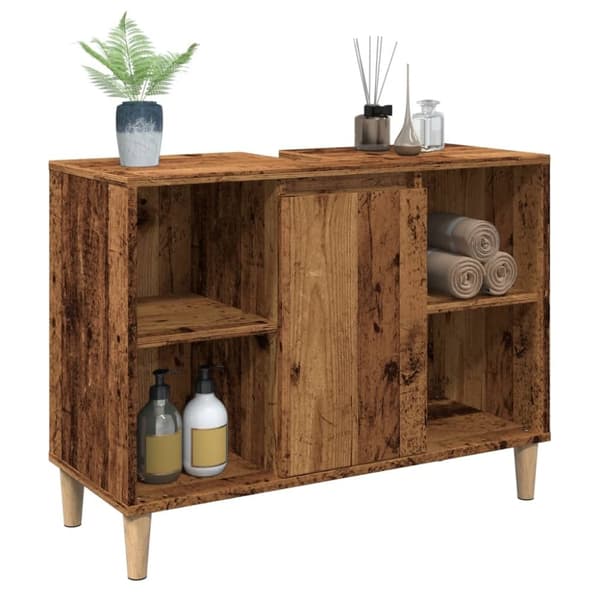 vidaXL badeværelsesskab 80x33x60 cm konstrueret træ gammelt træ-look