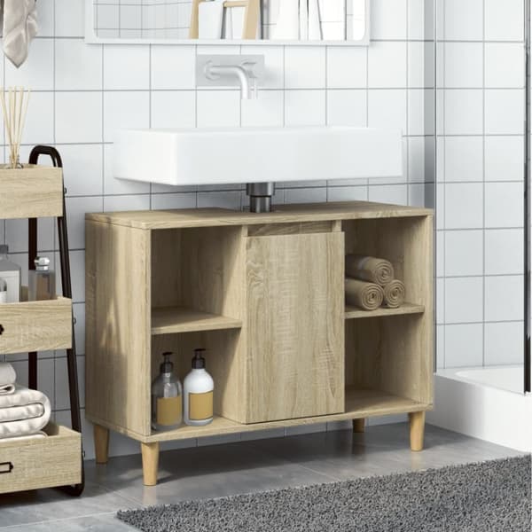 vidaXL badeværelsesskab 80x33x60 cm konstrueret træ sonoma-eg