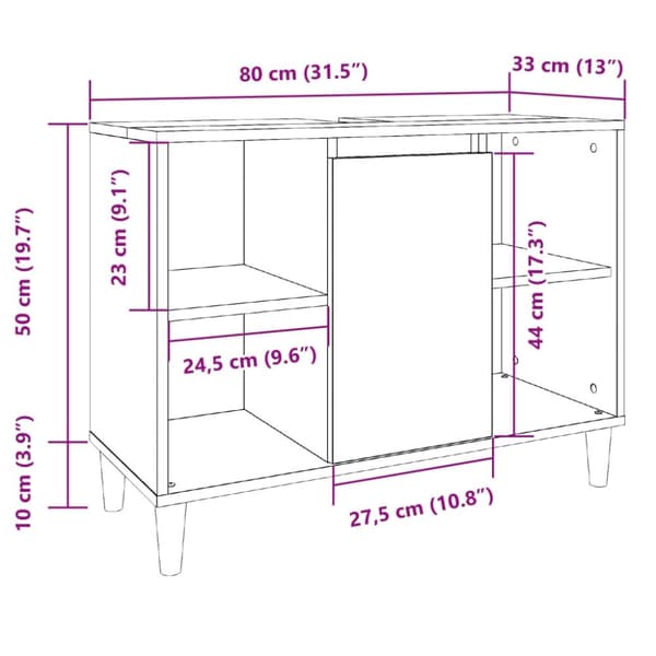 vidaXL badeværelsesskab 80x33x60 cm konstrueret træ sonoma-eg