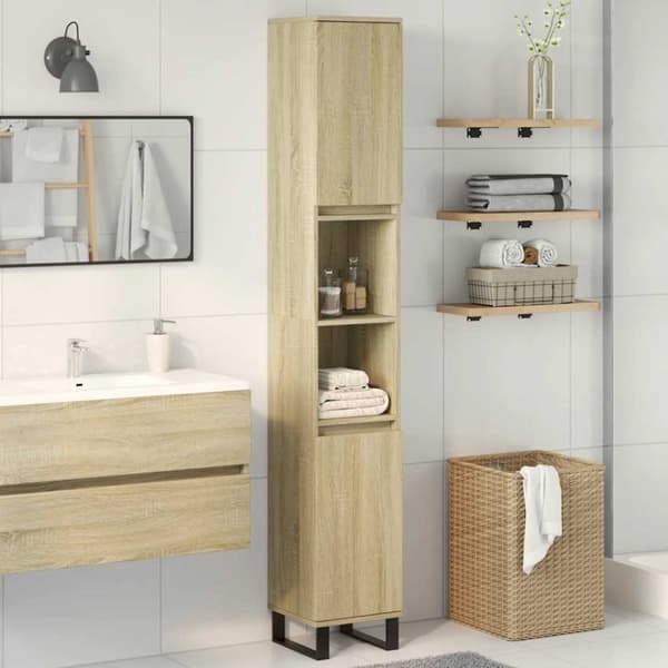 vidaXL Kylpyhuoneen kaappi Sonoma-tammi 30x30x190 cm tekninen puu