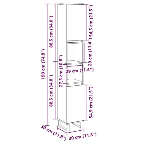 vidaXL Baderomsskap sonoma eik 30x30x190 cm konstruert tre
