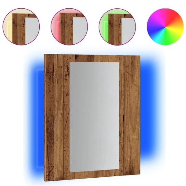 vidaXL Speilskap med LED gammelt tre 40x12x45 cm konstruert tre