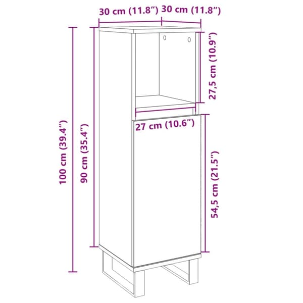vidaXL Baderomsskap sonoma eik 30x30x100 cm konstruert tre