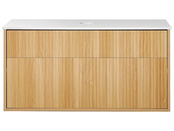 Vaskeskab i lys MDF-plade med stenmateriale 100 x 52 x 50 cm vægrillerede skuffer med vaskehul moderne stil