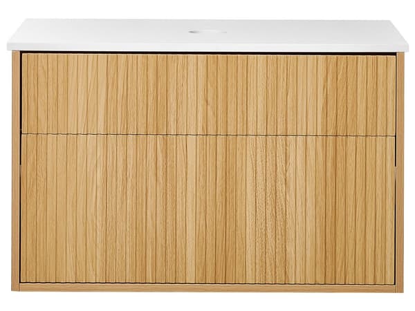 Veggmontert Baderomsskap Lyst tre MDF 80 x 52 cm Riflet front med 2 Skuffer