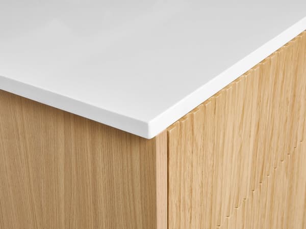 Veggmontert Baderomsskap Lyst tre MDF 80 x 52 cm Riflet front med 2 Skuffer