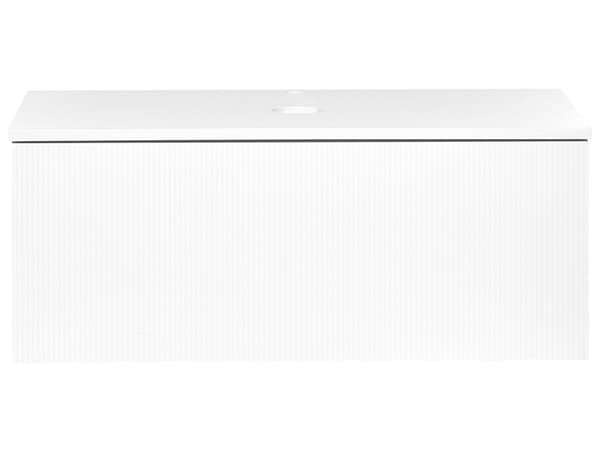 Servantskap Hvit MDF 100 x 52 cm Veggmontert Riflet front 1 skuff Soft close-funksjon Moderne design Baderomsskap Oppbevaring Bad