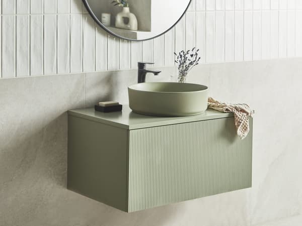 Servantskap Grønn MDF 80 x 52 cm Veggmontert Riflet front 1 skuff Soft close-funksjon Moderne design Baderomsskap Oppbevaring Bad