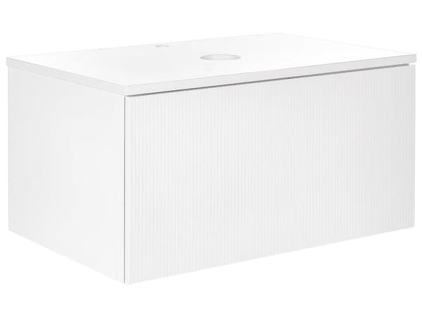 Servantskap Hvit MDF 80 x 52 cm Veggmontert Riflet front 1 skuff Soft close-funksjon Moderne design Baderomsskap Oppbevaring Bad
