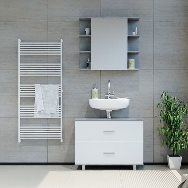 Enkel Ilias tvättställsskåp, 80x60.8cm, Betong/vit, Vit, Vicco