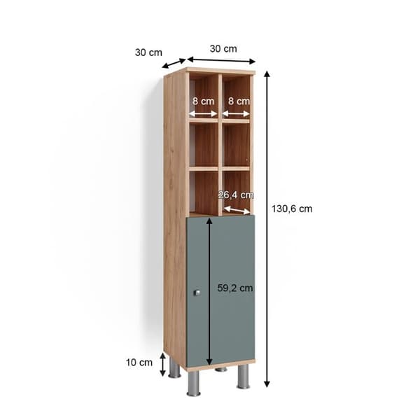 Fynn badrumsförvaringsmöbel, 30x130.6cm stor dörr, Grön, Vicco