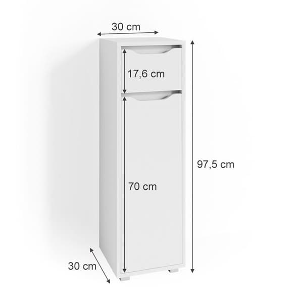 Badrumsförvaringsmöbel Ruben, 30x97.5cm, Vit, Vit, Vicco