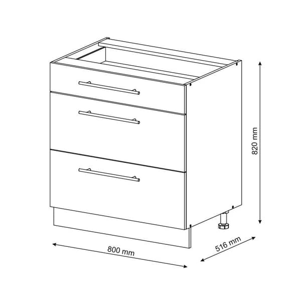 Badrumsmöbel Fame-Line, 80x82cm med 3 lådor, utan PT, Blank svart ek/vit, Vit, Vicco
