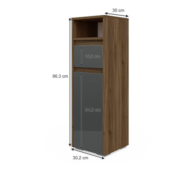 Förvaringsmöbel för badrum Majest, 30.2x96.3cm, Antracit Hög glans, Valnöt, Vicco