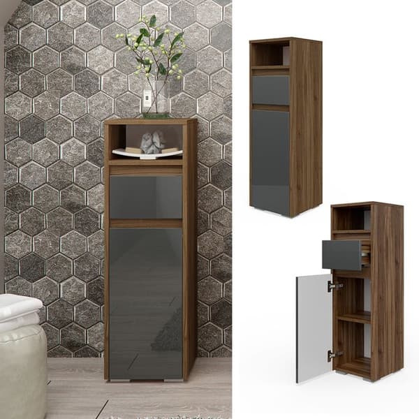 Förvaringsmöbel för badrum Majest, 30.2x96.3cm, Antracit Hög glans, Valnöt, Vicco