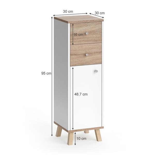 Senyo badrumsförvaringsmöbel, 30x95cm med lådor, Vit, Vit, Vicco
