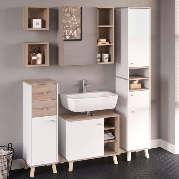 Senyo badrumsförvaringsmöbel, 30x95cm med lådor, Vit, Vit, Vicco