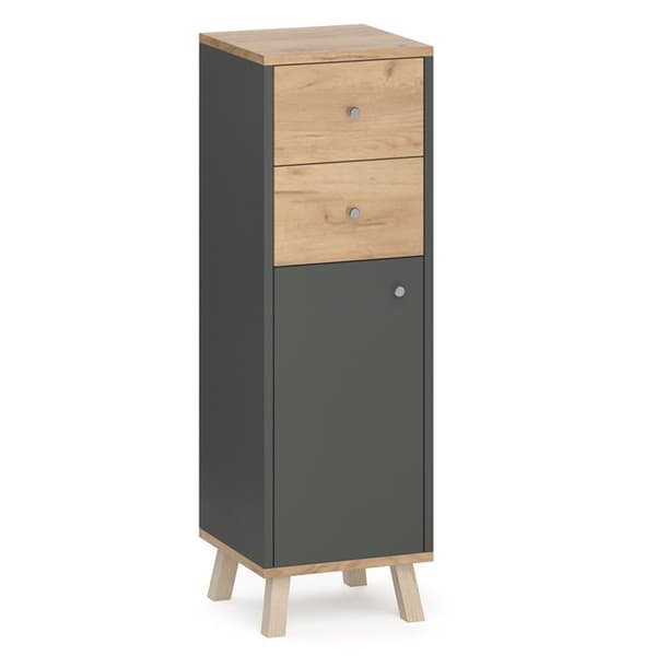 Förvaringsmöbel för badrum Senyo, 30x95cm med lådor, Antracit, Guldstark ek, Vicco