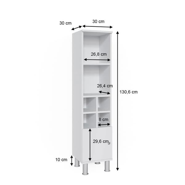 Förvaringsmöbel för badrum Fynn, 30x130.6cm liten dörr, Vit, Vit, Vicco