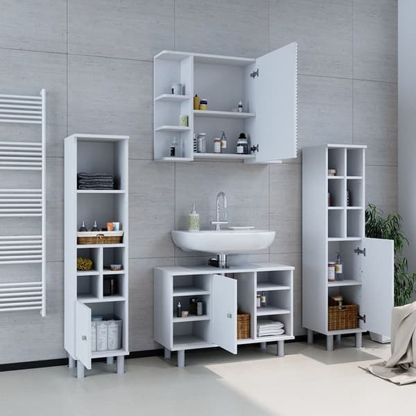 Förvaringsmöbel för badrum Fynn, 30x130.6cm liten dörr, Vit, Vit, Vicco