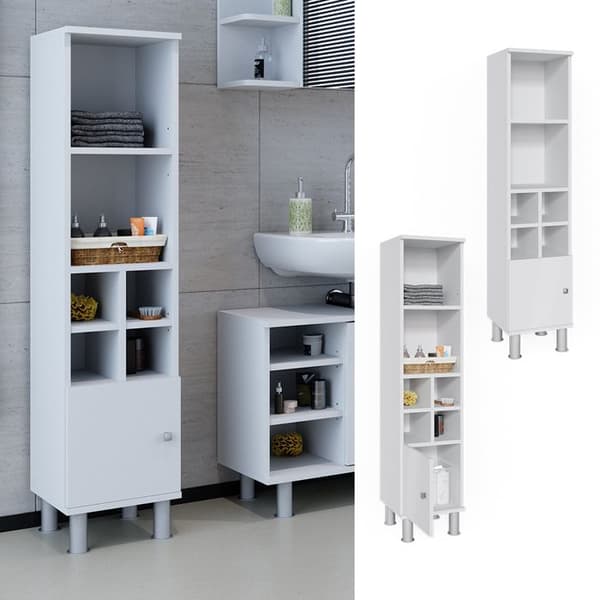 Förvaringsmöbel för badrum Fynn, 30x130.6cm liten dörr, Vit, Vit, Vicco