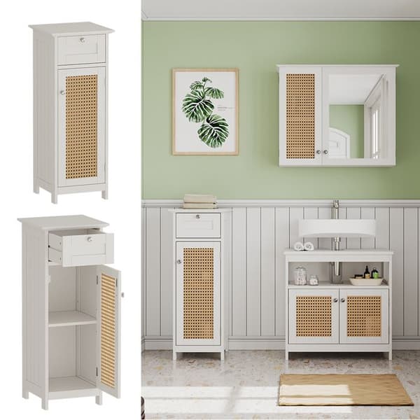 Badrumsfurniture Rosario, 32x87cm med dörr och låda, Vit, Vit, Vicco