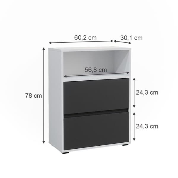 Maltin badrumsskåp, 60.2x78cm med två stora lådor, Vit, Vit, Vicco
