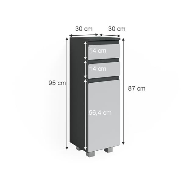 J-formad förvaringsmöbel för badrum, 30x95cm, Anthracite, Anthracite, Vicco